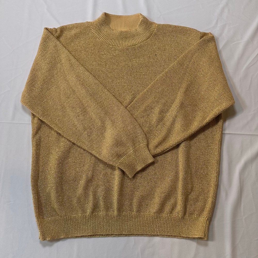 Alfred Dunner | Late 80s Gold Metallic Mock Neck Sweater | USA Made Vintage - L - Picture 9 of 10